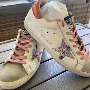 Golden Goose White and Pink Sneakers